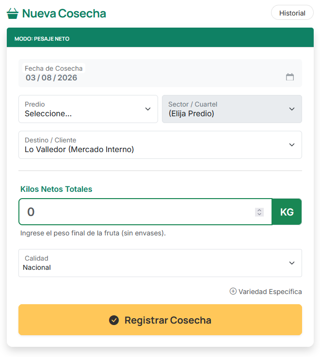 Configuración de Pesaje Neto en Nueva Cosecha